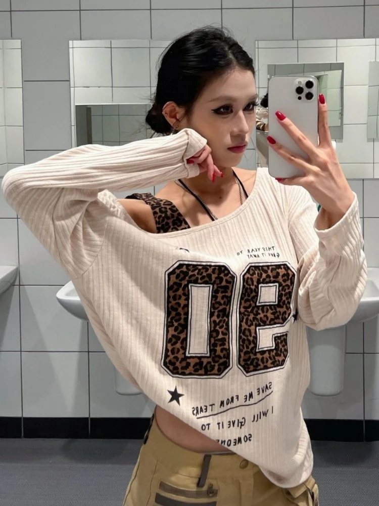 Y2K 패치워크 레오파드 프린트 티셔츠 여성 루즈핏 스 - Women'S Fashion Tops 리뷰 및 가격